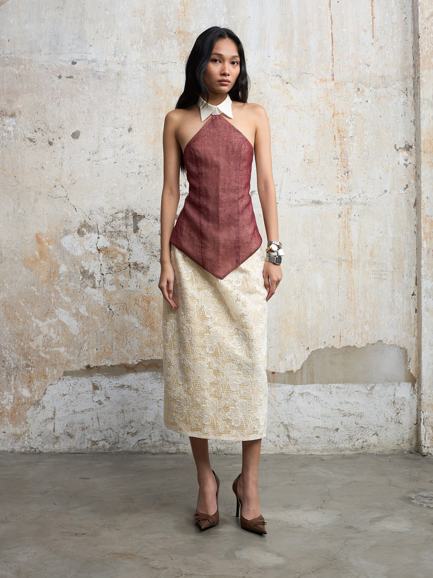 Chân Váy Ren Lá Sen