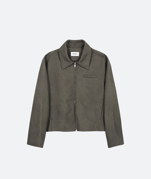 FRAGILE® Gray Cropped Leather Jacket fragile club astoud