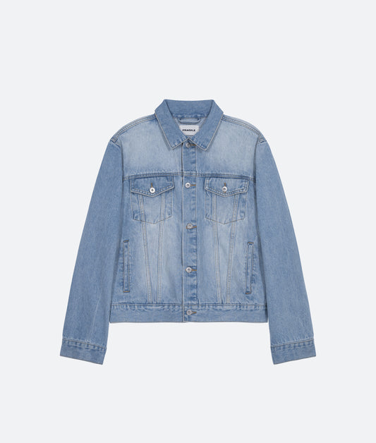 FRAGILE® Light Blue Wash Denim Jacket fragile club astoud