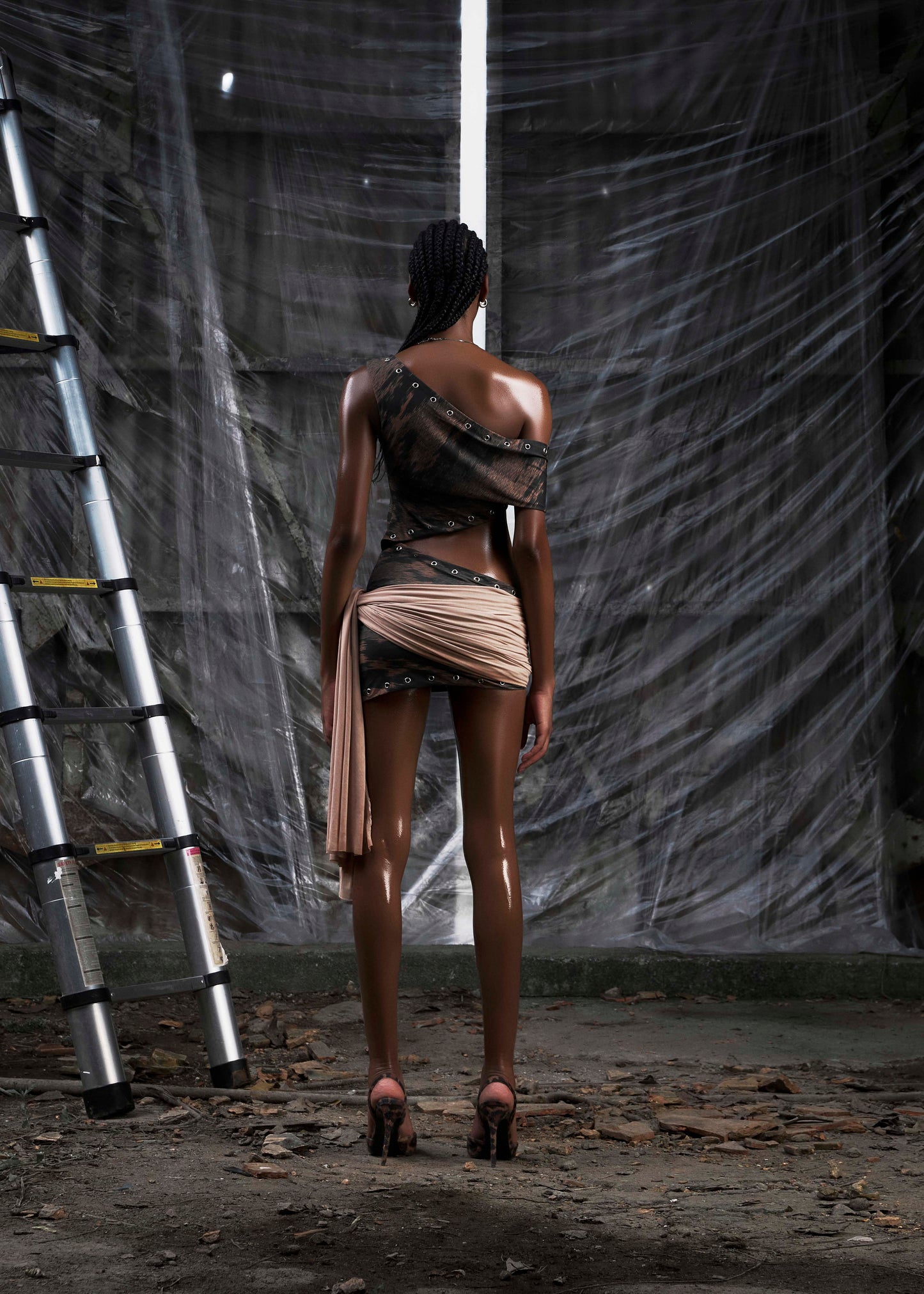 NONE One Shoulder Cut Out Wrapped Hips Dress Tatichu Astoud