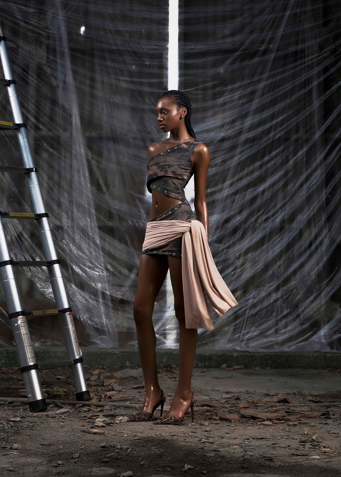 NONE One Shoulder Cut Out Wrapped Hips Dress Tatichu Astoud