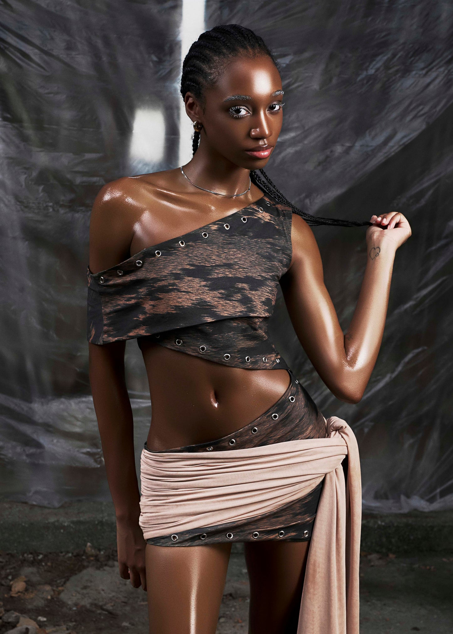 NONE One Shoulder Cut Out Wrapped Hips Dress Tatichu Astoud