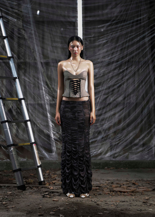 None Ruched Mesh Maxi Skirt Tatichu Astoud