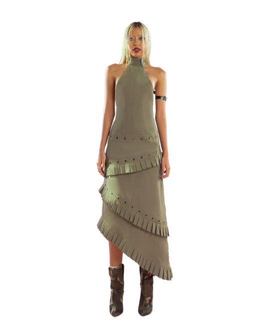 puzzle-halter-neck-pleated-trim-dress tatichu astoud